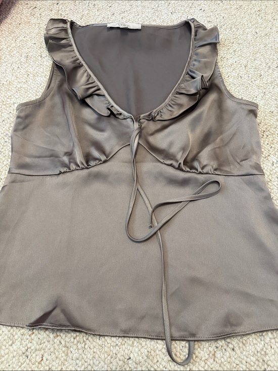 LOFT Other - LOFT Taupe Satin Ruffle Tie-Front Camisole